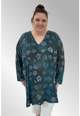 Petrol Viskose tunika med blomster, Angle 1723 2052, størrelse 4