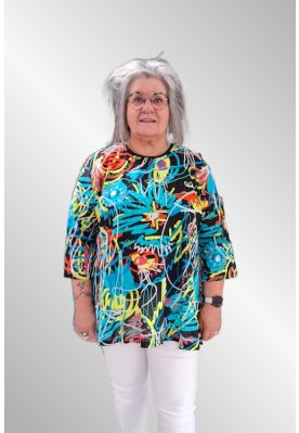 Sort bomulds bluse med multicolor print, AHK 1892