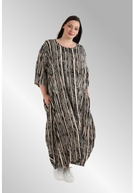 Sort/beige/råhvid stribet kjole, AKH1926 Windy