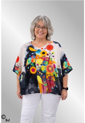 Mørk blå viskose / silke bluse oversize, 1988 Studio