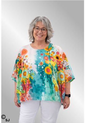 Turkis viskose / silke bluse oversize, 1988 Studio