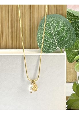 Guldfarvet halskæde med perle vedhæng CO21-28