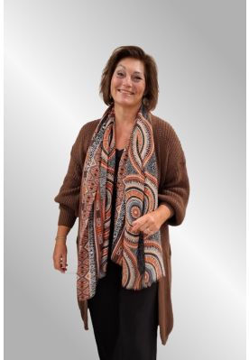 Tørklæde i gylden brun og sort, 2242