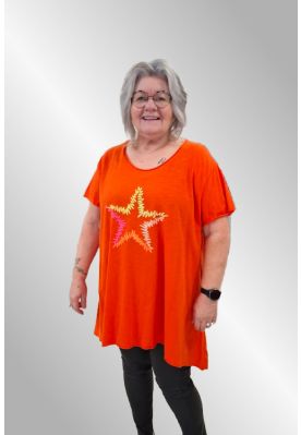 Orange Bomulds T-Shirt med broderi, 23103
