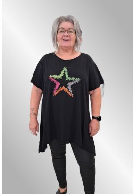 Sort Bomulds T-Shirt med broderi, 23103