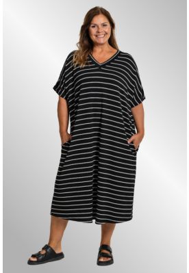 Sort lang kjole med sølv striber, G233019