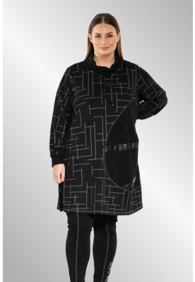 Sort sweattunika med grafisk print, Camitta G235205