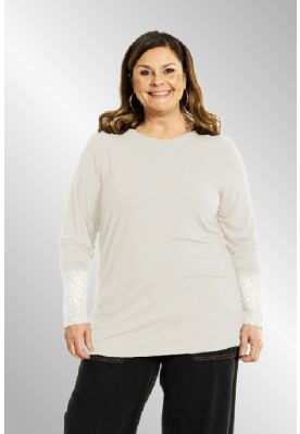 Hvid T-shirt med blonde ærme G236003