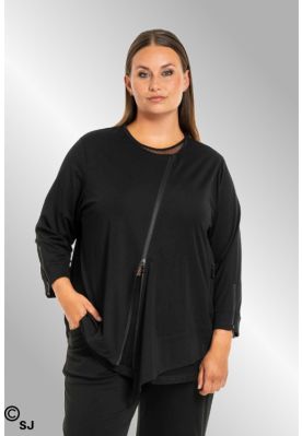 Sort asymmetrisk lynlås bluse, G242202