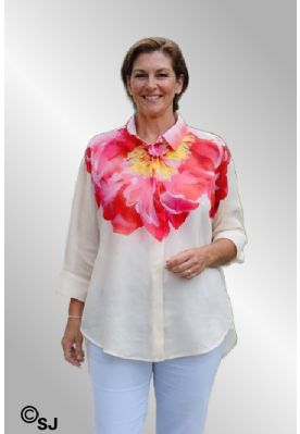 Råhvid skjorte med blomst, 25008-5