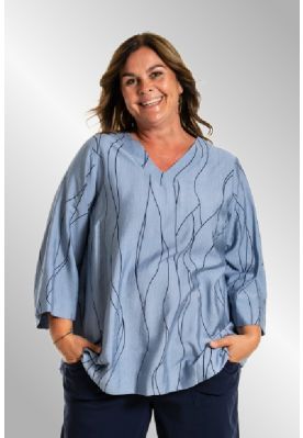 Blå bluse med bølge mønster, G252068