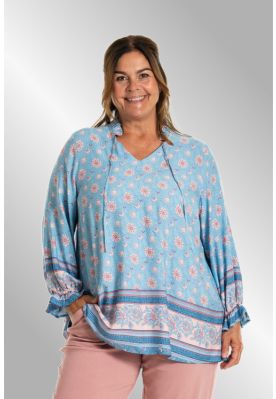 Blå bluse med rosa blomsterprint, G253033
