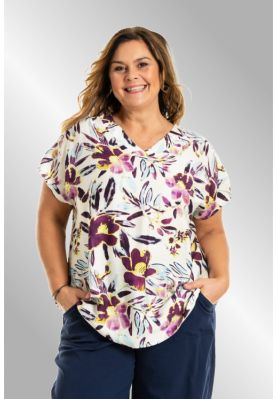 Råhvid bluse med blomsterprint, Kathlin G254030