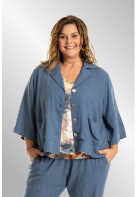 Blå kort viskose/hør jakke cardigan, G254055