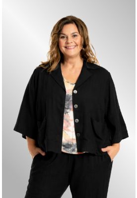 Sort kort viskose/hør jakke cardigan, G254055