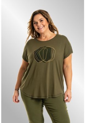 Oliven T-Shirt med print, Gitte 254072