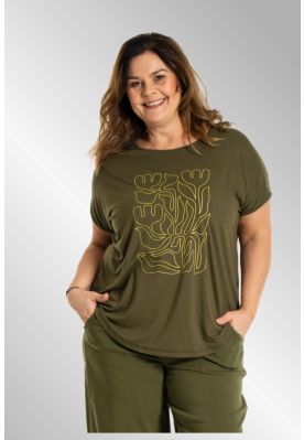 Oliven Gitte T-shirt med print, G255082