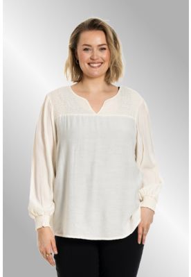 Hvid bluse med smock, G256035