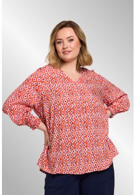 Orange rød printbluse, Annah 261025