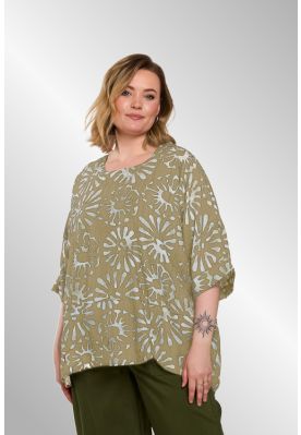 Beige oversize bluse m. print, 261027