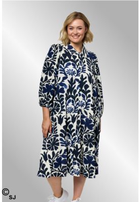 Bl&aring; printet viskose skjorte kjole, G262027