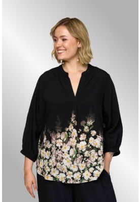 Sort bluse med blomster print, 262056