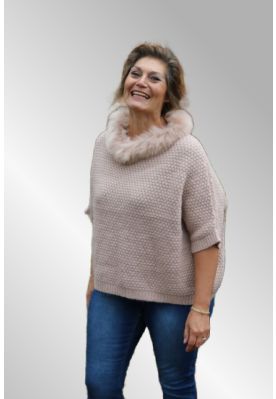 Poncho med pelskant, Baunbæk 30727 sart rosa