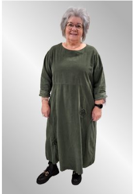 Lang grøn fløjlskjole med rosetter, JK  38013