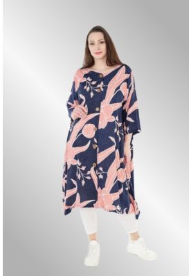 Mørk blå Skjorte kjole med rosa print, AKH 5554