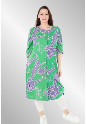 Grøn skjorte/kjole med lilla blomsterprint, AKH5554 Mahio