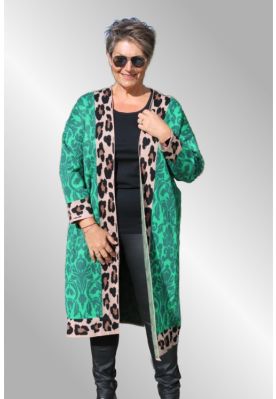 Grøn lang cardigan med bort, Beauty 5862