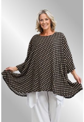 Sort bluse med print, AKH593 Junna