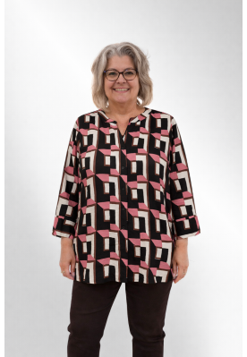 Sort Koral / pink print skjorte, W10722