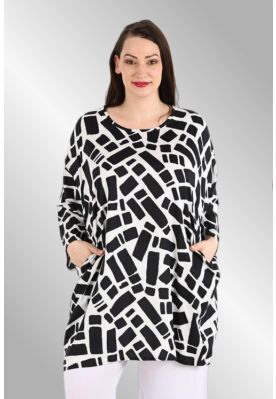 Sort hvid tunika i grafisk print, Blicks AKH 6909