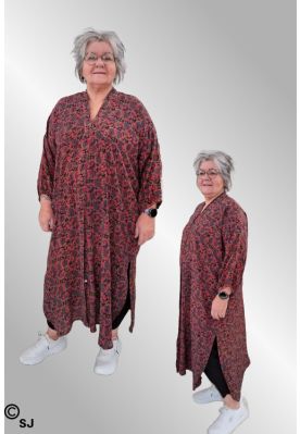 Koral / petrol / lilla silke skjortekjole / kaftan, Kort Relove, Unika 763