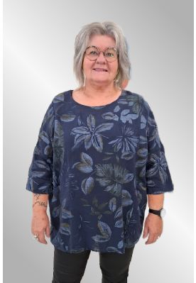 Blå bluse med blad/blomster print, SP8084