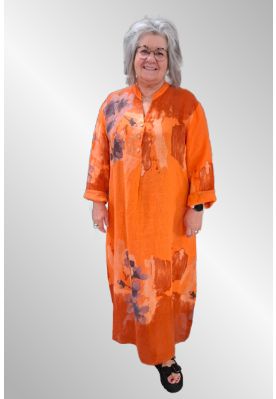 Orange maxikjole, hør, 90019IT