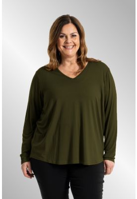 Oliven grøn Gitte t-shirt med lange ærmer, 9914