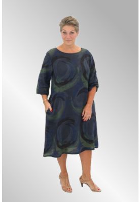 Mørk blå hør kjole, paint