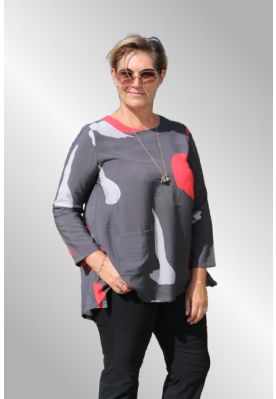 Grå / rød viskose bluse / tunika, Bella Blue
