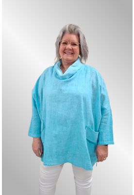 Turkis hørbluse / tunika med krave, Karna