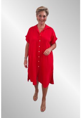 Rød bomulds skjorte kjole / cardigan, Betty XUI