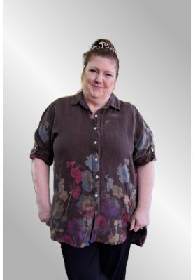 Brun hørskjorte med print, 20090G