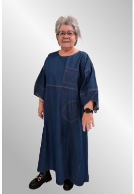 Blå denim maxikjole, 11158