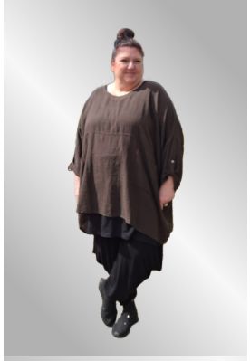 Brun tunika bluse, Bolette bomuld / hør