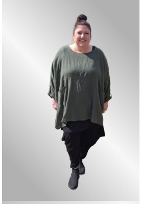 Khaki grøn tunika bluse, Bolette bomuld / hør