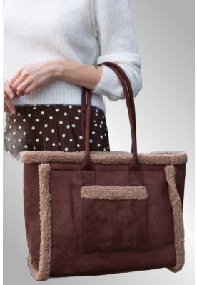 Brun shopper med teddy kant, A421