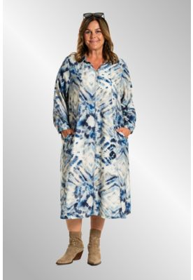 Blå printet lang kjole, G252035