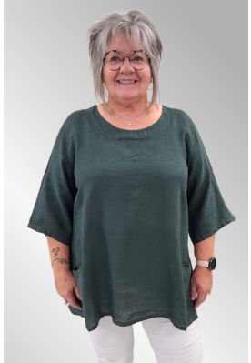 Grøn hør bluse med lommer, Elisa