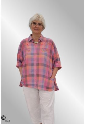 Multi ternet bomulds skjorte/bluse med perler, Sabina